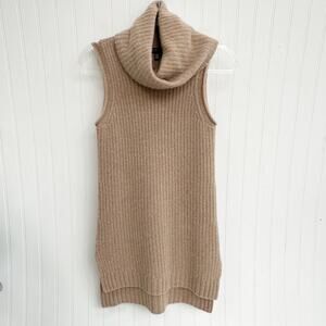 Saks Fifth Avenue 100% Cashmere Tan Sleeveless Turtleneck Sweater Vest Tunic XS